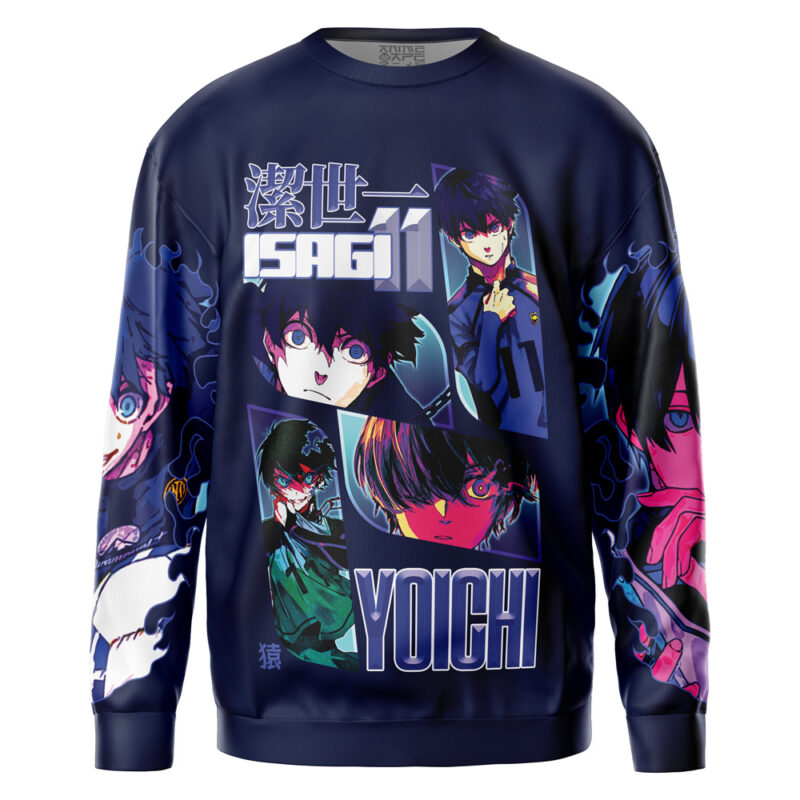 A navy blue Deadpool Marvel Comics streetwear sweatshirt featuring vibrant anime-style graphics of Deadpool in dynamic poses, bold Japanese text, and eye-catching designs.