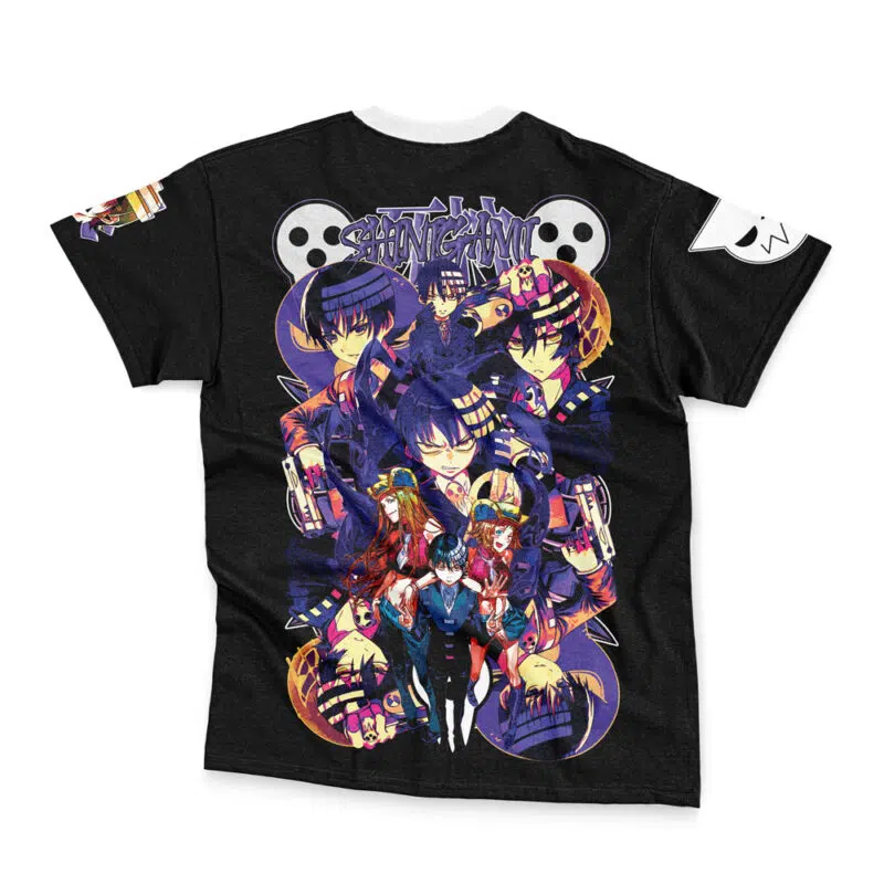 The Usagi Tsukino V2 Sailor Moon Streetwear T-Shirt (Copy) is a black tee with colorful anime characters, bold “Shonen Jump” text on top, and white accents on the sleeves and collar.