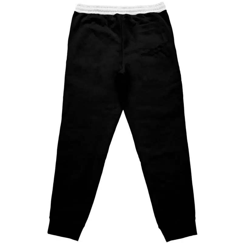 Usagi Tsukino V2 Sailor Moon Streetwear Sweatpants (Copy) in black with a white elastic waistband, shown laid flat with extended legs and visible ankle cuffs.
