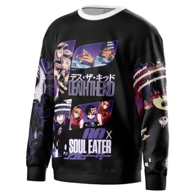 A black Usagi Tsukino V2 Sailor Moon streetwear sweatshirt featuring colorful anime-style graphics and bold Japanese and English text, with multiple character panels on the front and sleeves.