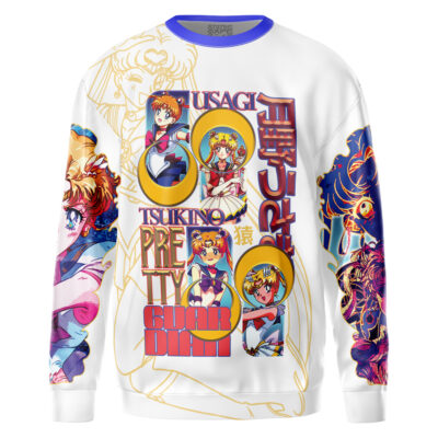 A vibrant streetwear sweatshirt featuring Meruem from Hunter x Hunter in dynamic poses, bold text, and striking manga-style art across the front and sleeves.