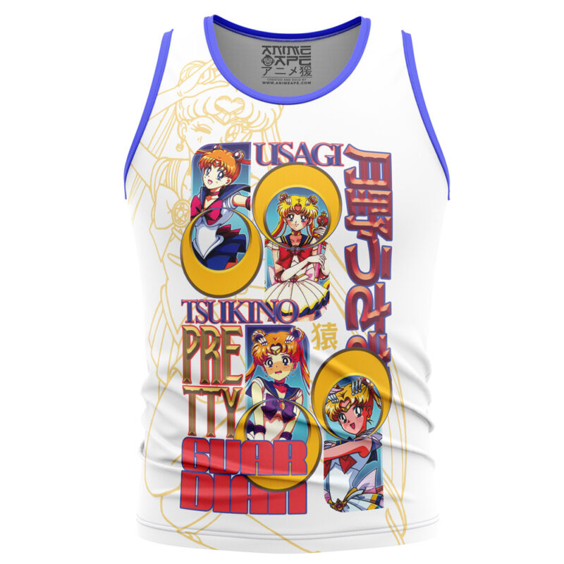 A white tank top with blue trim featuring the Meruem Hunter x Hunter Streetwear design and bold lettering.