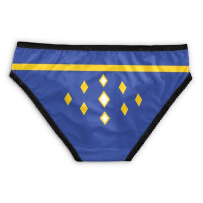 Black Ranger Ninjetti Power Rangers Panties: Blue underwear with black trim, a horizontal yellow stripe near the top, and a center pattern of yellow and white diamond shapes.