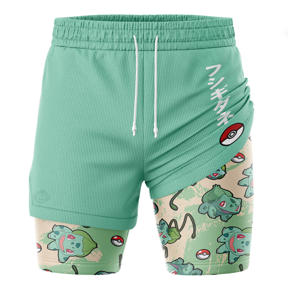 Bulbasaur Pattern Pokemon 2-in-1 Performance Shorts - Image 3