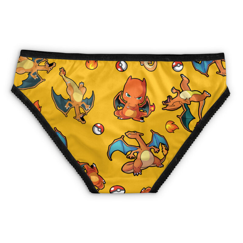 Green underwear featuring multiple cartoon Bulbasaur illustrations, Poké Balls, and leaves, with a black waistband and trim.