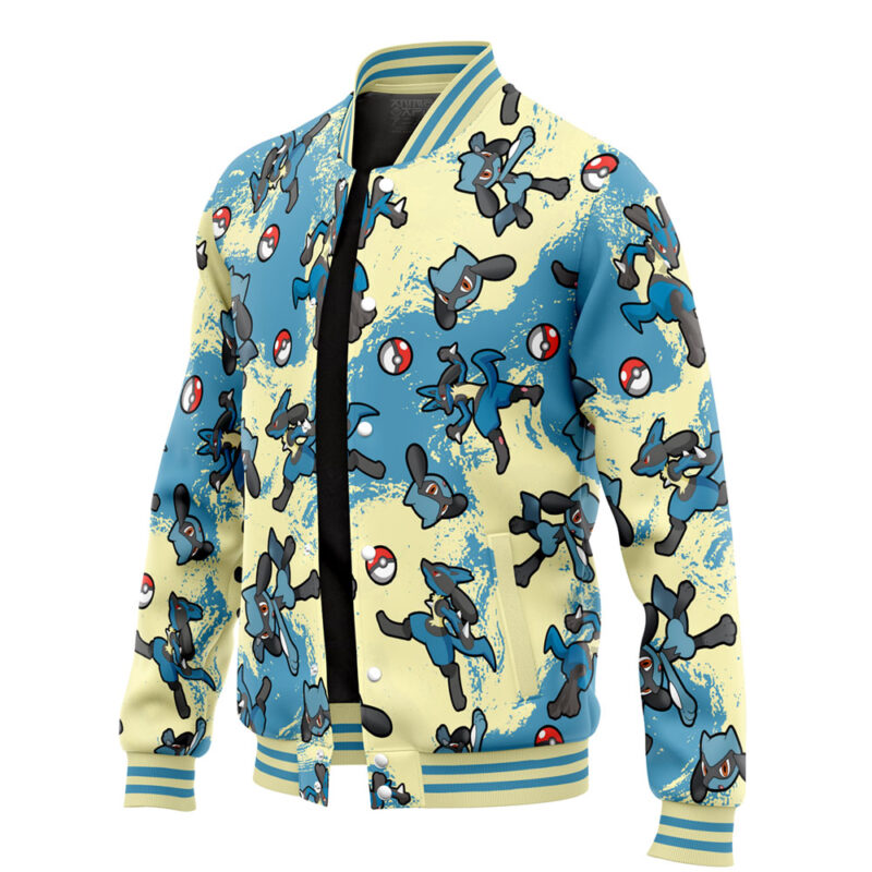 Lucario Pattern Pokemon Varsity Jacket - Image 3