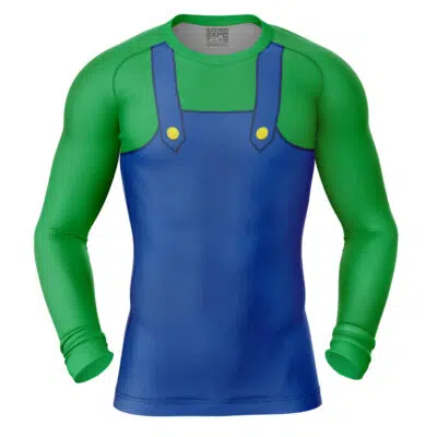 Luigi Super Mario Bros Short Sleeve Rash Guard Compression Shirt