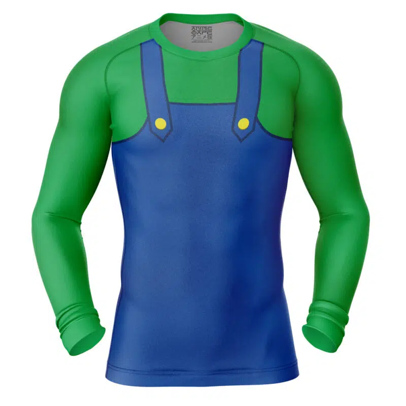 Luigi Super Mario Bros Short Sleeve Rash Guard Compression Shirt