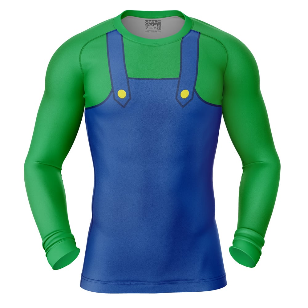 Luigi Super Mario Bros Short Sleeve Rash Guard Compression Shirt