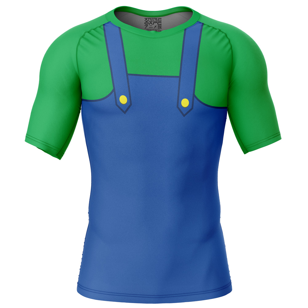 Luigi Super Mario Bros Short Sleeve Rash Guard Compression Shirt