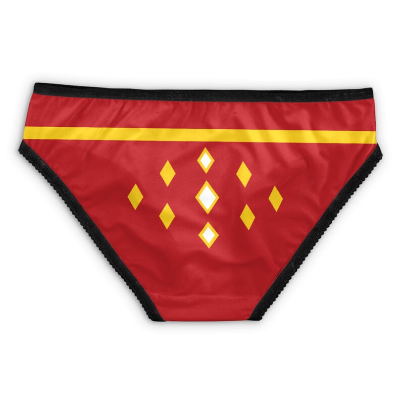 Pink Ranger Ninjetti Power Rangers Panties feature a thick yellow stripe by the waistband, black trim, and yellow and white diamond shapes in a vertical line on the front.