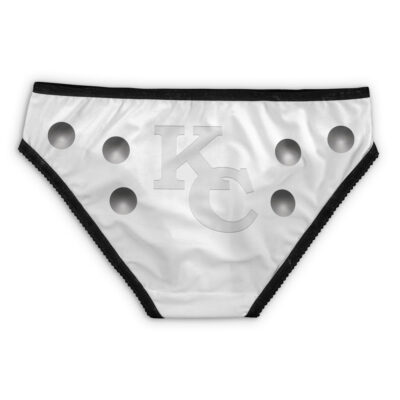 Millenium Puzzle Yugioh Panties: White underwear with black trim, large gray polka dots, and a faint KC logo on the front.