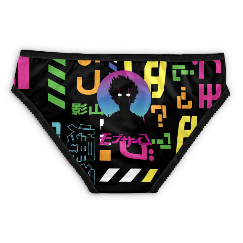 Mob Monkey Shirt Mob Psycho 100 Panties (Copy): Black underwear featuring colorful designs.