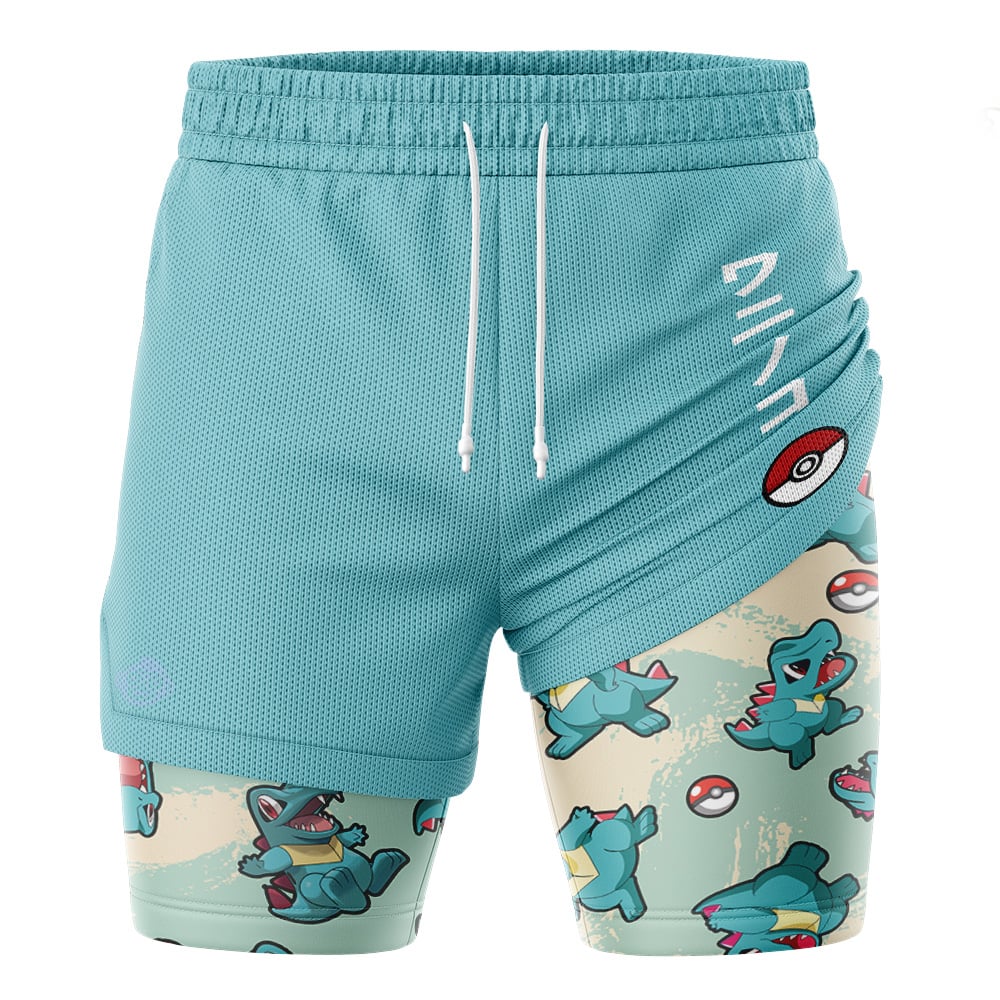 Totodile Pattern Pokemon 2-in-1 Performance Shorts - Image 3