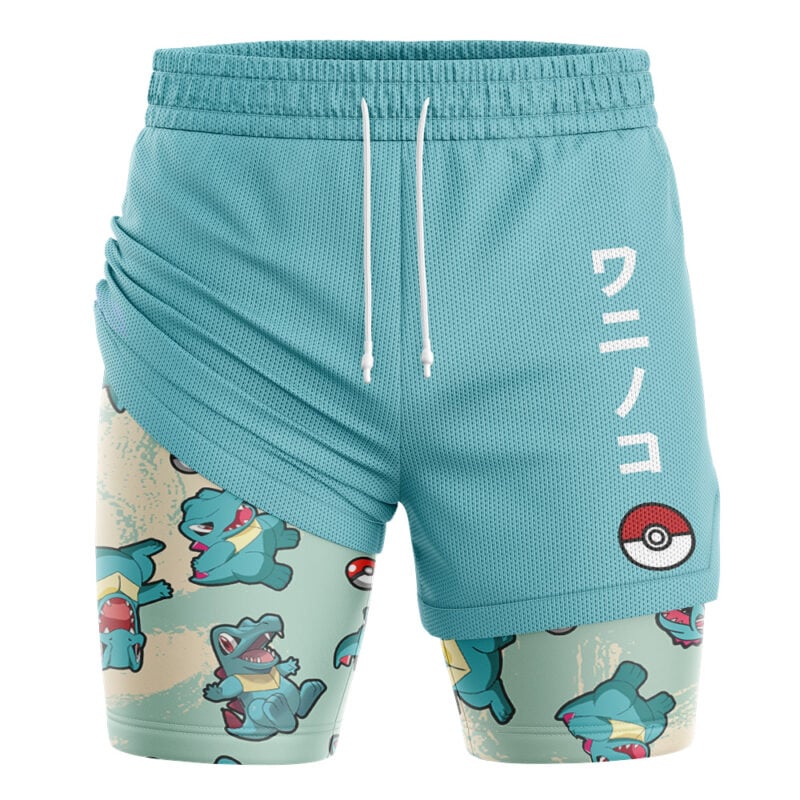 Totodile Pattern Pokemon 2-in-1 Performance Shorts - Image 2