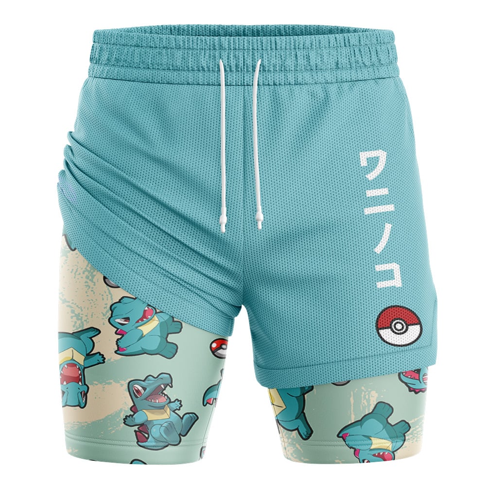 Totodile Pattern Pokemon 2-in-1 Performance Shorts - Image 2