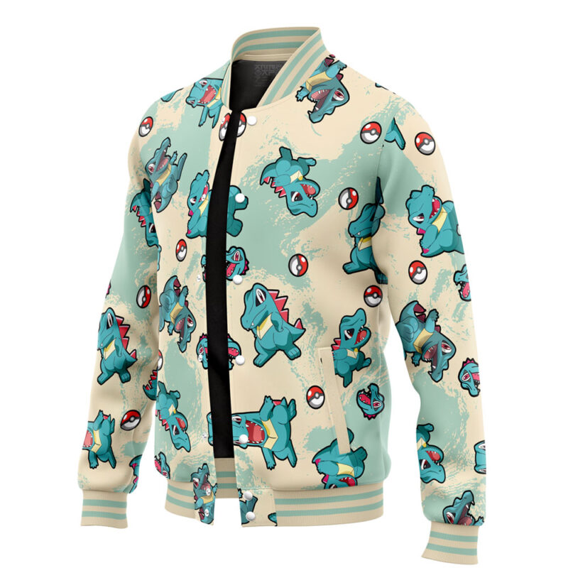 Totodile Pattern Pokemon Varsity Jacket - Image 3