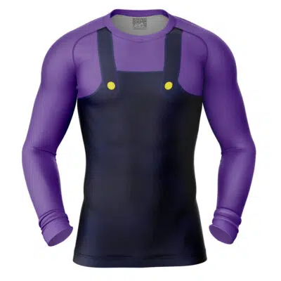 Waluigi Mario Super Mario Bros Short Sleeve Rash Guard Compression Shirt