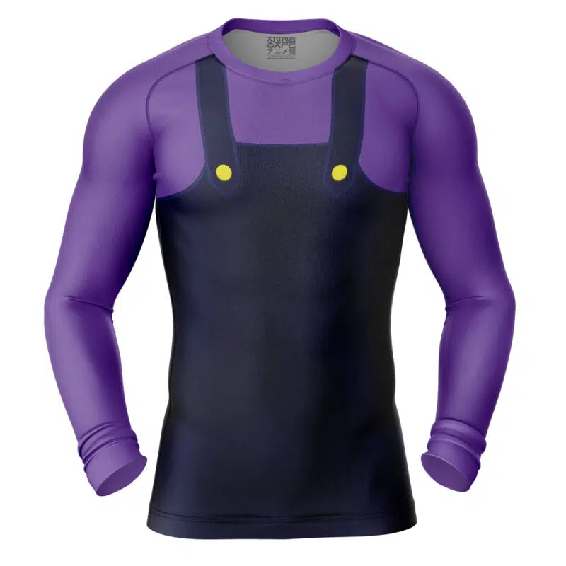 Waluigi Mario Super Mario Bros Short Sleeve Rash Guard Compression Shirt