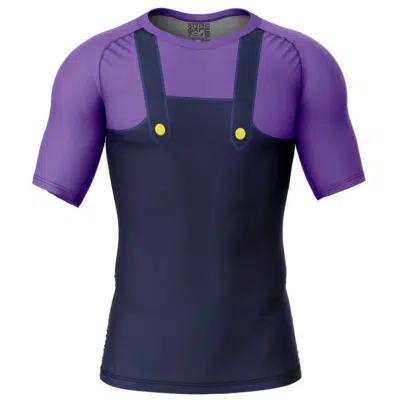 Waluigi Super Mario Bros Short Sleeve Rash Guard Compression Shirt