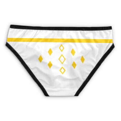 Red Ranger Ninjetti Power Rangers Panties (Copy): White panties with a black waistband, yellow horizontal stripe near the top, and rows of yellow diamond shapes on the front.