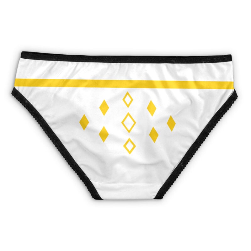 Red Ranger Ninjetti Power Rangers Panties (Copy): White panties with a black waistband, yellow horizontal stripe near the top, and rows of yellow diamond shapes on the front.