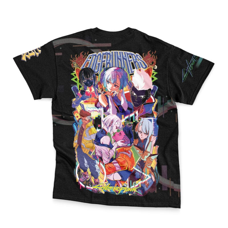 Black Rei Ayanami V2 streetwear t-shirt inspired by Neon Genesis Evangelion, showcasing vibrant anime-style Rei Ayanami art with dynamic futuristic design on the back.