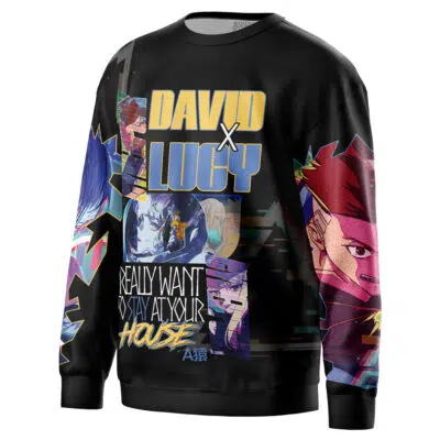 A black streetwear sweatshirt featuring vibrant anime-style Rei Ayanami graphics from Neon Genesis Evangelion, with bold text and colorful character illustrations—Rei Ayanami V2 Neon Genesis Evangelion Streetwear Sweatshirt.