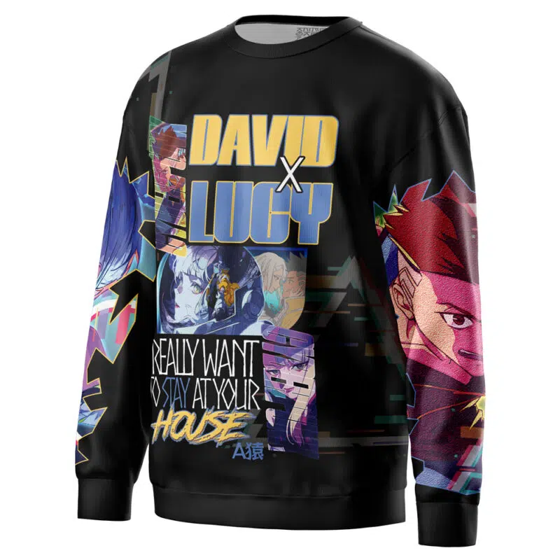 A black streetwear sweatshirt featuring vibrant anime-style Rei Ayanami graphics from Neon Genesis Evangelion, with bold text and colorful character illustrations—Rei Ayanami V2 Neon Genesis Evangelion Streetwear Sweatshirt.