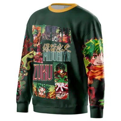 A blue sweatshirt showcases vibrant manga-style graphics of Itoshin Rin from Blue Lock, featuring his name and Japanese text in bold, surrounded by dynamic action poses and intense expressions.