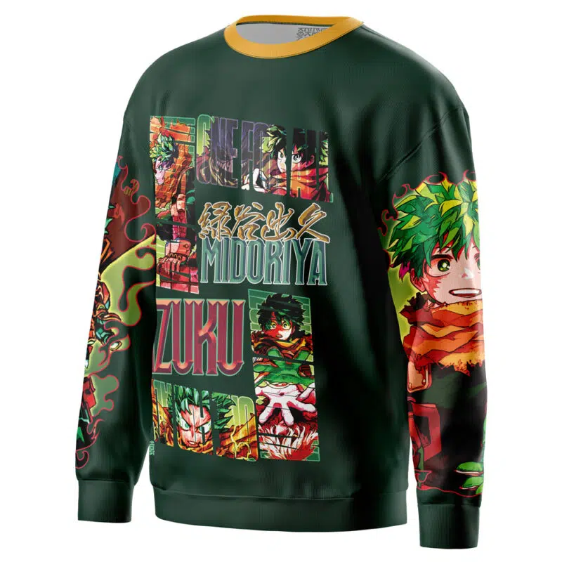 A blue sweatshirt showcases vibrant manga-style graphics of Itoshin Rin from Blue Lock, featuring his name and Japanese text in bold, surrounded by dynamic action poses and intense expressions.