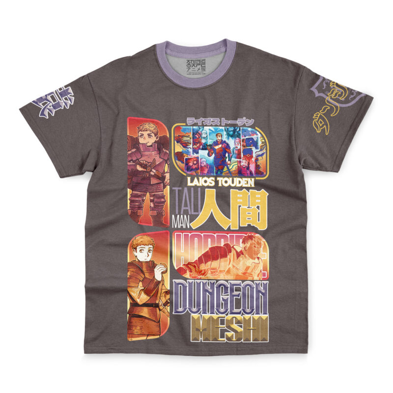 A gray Cyberpunk 2077 Edgerunners Streetwear T-Shirt featuring colorful anime-style illustrations and text, with characters from the anime displayed in various poses.