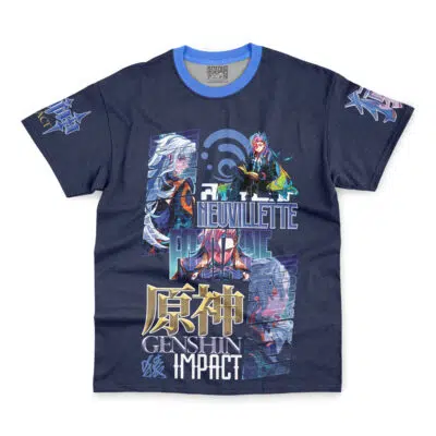 A navy blue Laios Touden Delicious in Dungeon Streetwear T-shirt with colorful character illustrations, bold “LAIOS TOUDEN” and “DELICIOUS IN DUNGEON” text, plus unique logos and graphics on the sleeves and front.