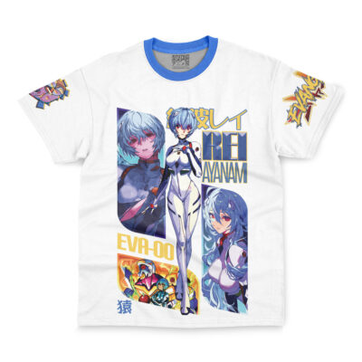 A white streetwear T-shirt featuring vibrant anime-style art of Asuka Langley Sohryu from Neon Genesis Evangelion, her name in bold letters, Japanese text, and graphic elements inspired by the series.