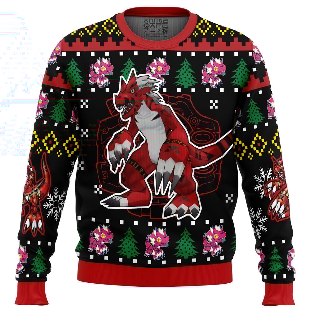 Growlmon Digimon Ugly Christmas Sweater