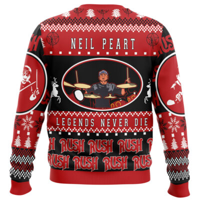 The George Michael Last Christmas Wham Ugly Christmas Sweater features festive red, black, and white patterns with snowflakes, ornaments, and Wham-inspired illustrations—perfect for fans of "Last Christmas.