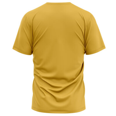 The Taro Sakamoto Rebound Cosplay Sakamoto Days T-Shirt (Copy) is a plain, short-sleeved yellow tee shown from the back, featuring slight fabric wrinkles and a smooth texture.