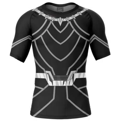 Black Panther Marvel Short Sleeve Rash Guard Compression Shirt