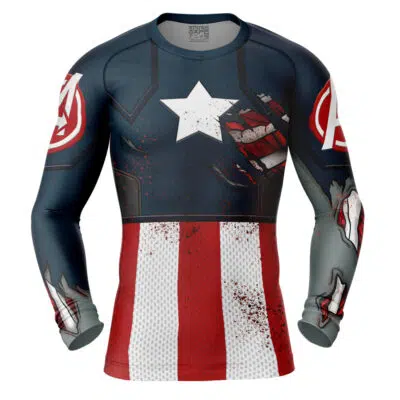 Captain America Marvel Zombies Long Sleeve Rash Guard Compression Shirt