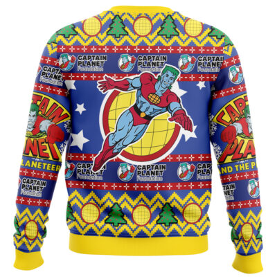 A festive sweater featuring Optimus Prime with "You've Got The Touch" slogan in a patterned Christmas design. The collar and cuffs are yellow. Perfect for Transformers fans who want to show off their holiday spirit!.