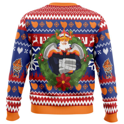 Celebrate the holidays in style with the Christmas Spider-Punk Spiderman Marvel Ugly Christmas Sweater, featuring a bold cartoon Spiderman design with crowns, shields, flames, and festive patterns in blue, red, orange, and white.