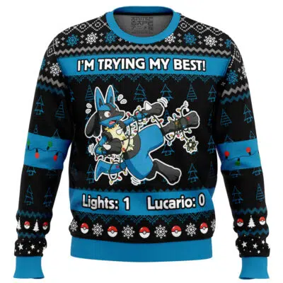 Lucario Trying My Best Pokemon Ugly Christmas Sweater