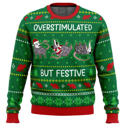 Overstimulated But Festive Ugly Christmas Sweater