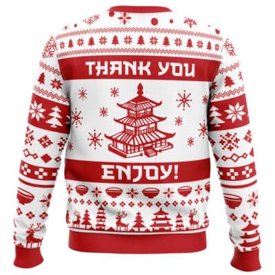 Thank You Enjoy Chinese Takeout Box Ugly Christmas Sweater