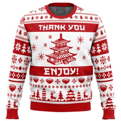Thank You Enjoy Chinese Takeout Box Ugly Christmas Sweater