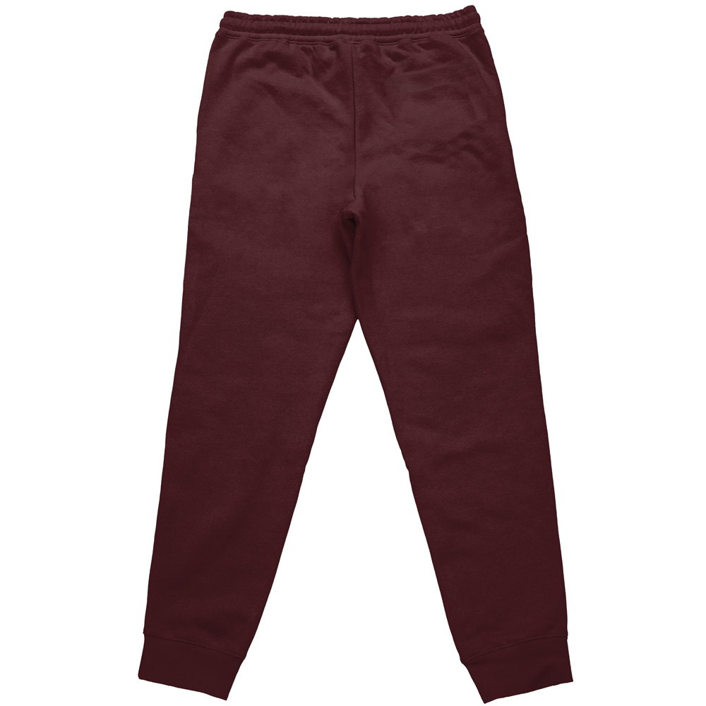 Ishtar Fate Grand Order Streetwear Sweatpants in maroon, displayed from the back with an elastic waistband and cuffed ankles, laid flat on a white background.