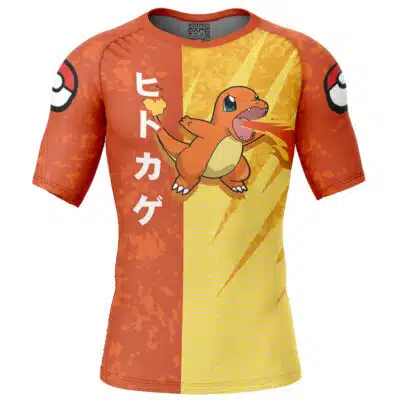 Charmander Attack Pokemon Short Sleeve Rash Guard Compression Shirt