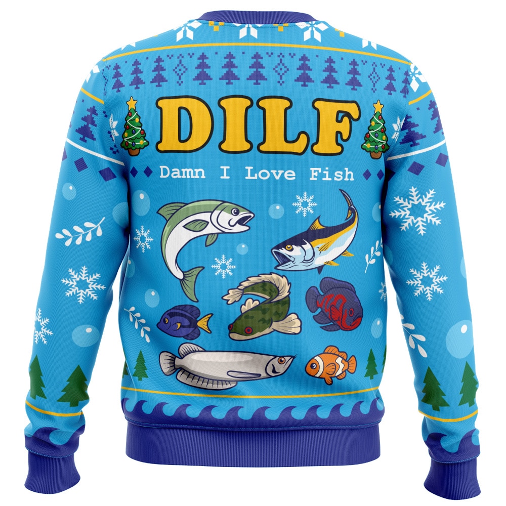 DILF Damn I Love Fish Ugly Christmas Sweater - Image 2