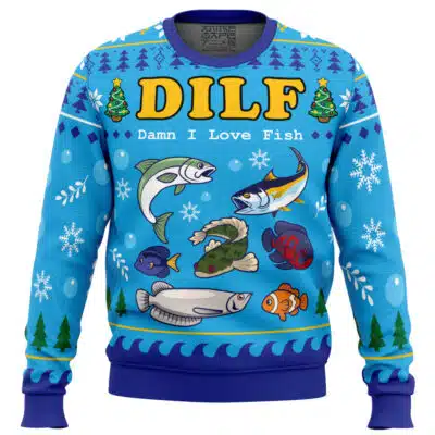 DILF Damn I Love Fish Ugly Christmas Sweater