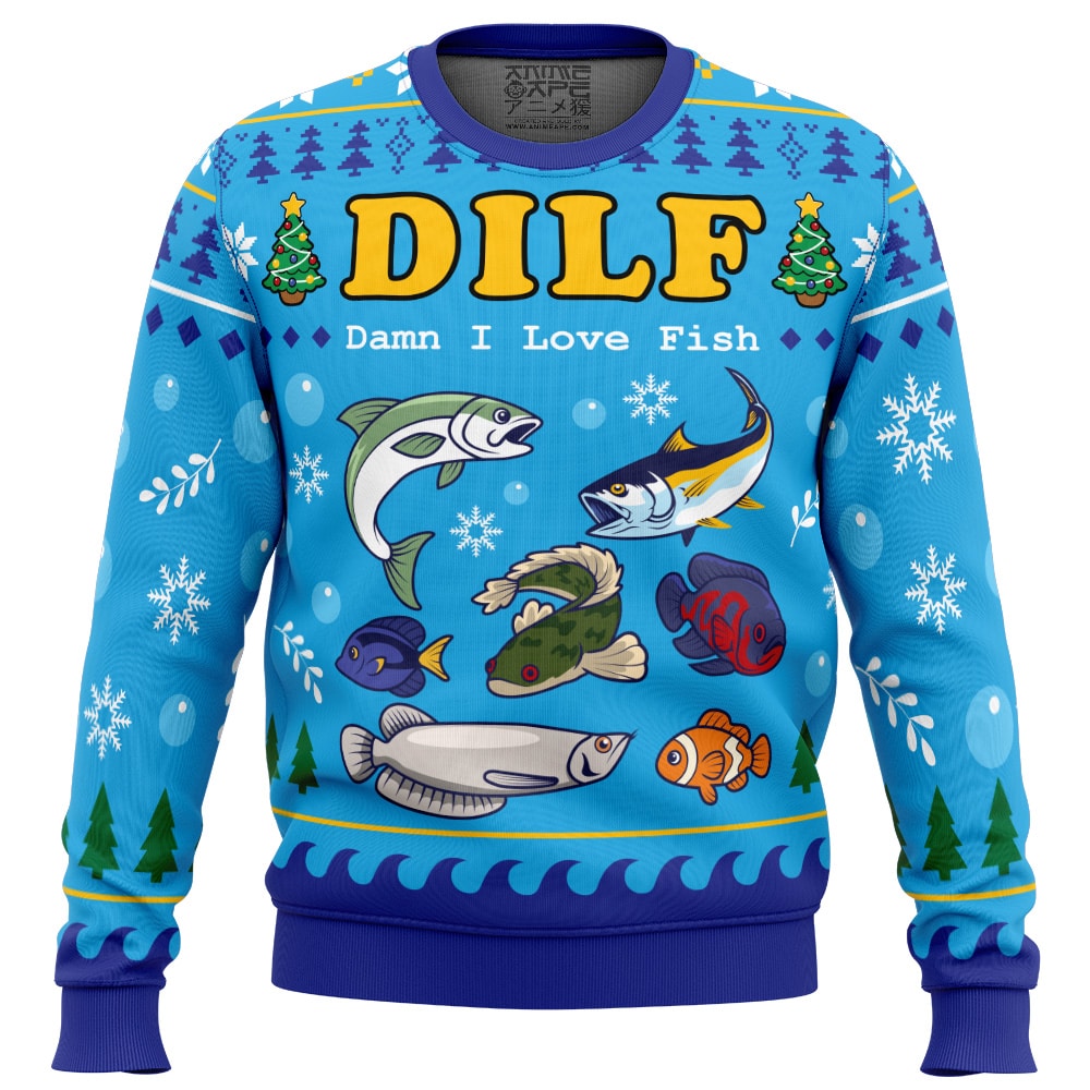 DILF Damn I Love Fish Ugly Christmas Sweater